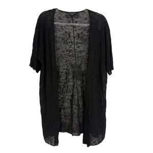 EILEEN FISHER Hemp Duster Lace Open Cardigan M Black Short Sleeve EUC B49